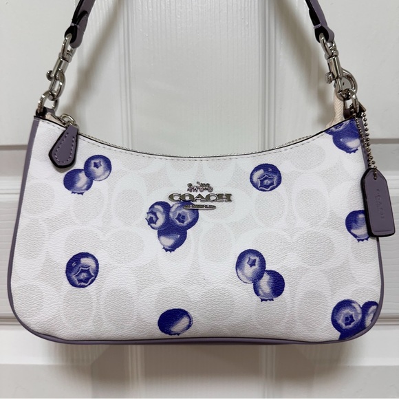 Coach Teri Shoulder Bag Signature Canvas Blueberry Print Chalk Violet NWOT - Picture 3 of 13